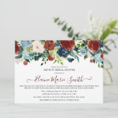 Navy Burgundy Floral Drive Thru Brautparty Einladung (Stehend Vorderseite)