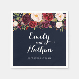 Navy Burgundy Floral Hochzeit im Herbst Napkin Serviette