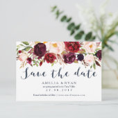 Navy Burgundy Floral Save the Date Card Einladung (Stehend Vorderseite)