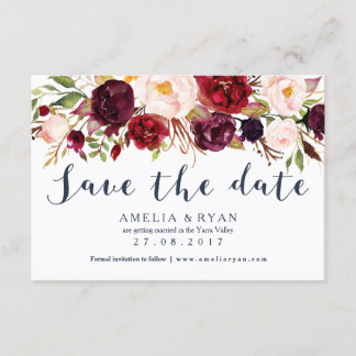 Navy Burgundy Floral Save the Date Card Einladung