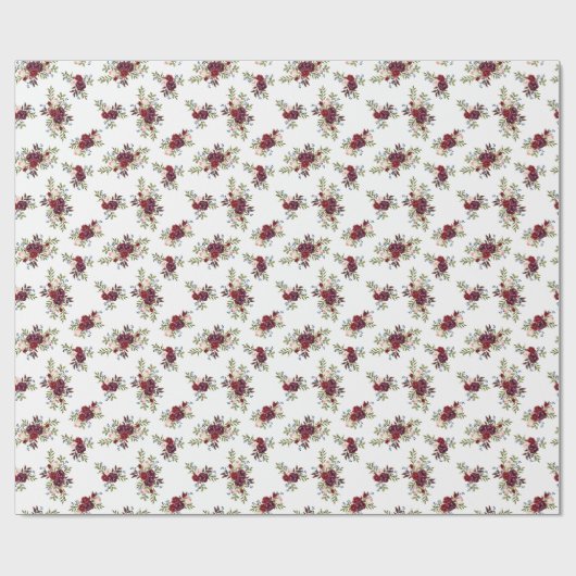 Navy + Burgundy Floral Wrapping Paper Geschenkpapier (Flach)