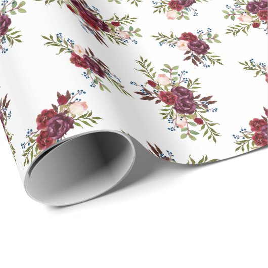 Navy + Burgundy Floral Wrapping Paper Geschenkpapier (Rolleneckpunkt)