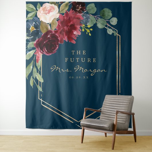 Navy Burgundy Future Frau Brautparty Backdrop Wandteppich (Beispiel)