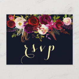 Navy Burgundy Marsala Rustic Boho Wedding RSVP Einladungspostkarte
