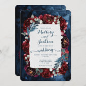 Navy Burgundy Peony Wedding Invitation Suite Einladung (Vorne/Hinten)