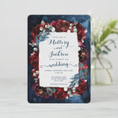 Navy Burgundy Peony Wedding Invitation Suite Einladung (Stehend Vorderseite)