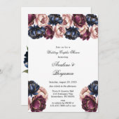 Navy Burgundy Pink Peony Wedding Couples Dusche Einladung (Vorne/Hinten)