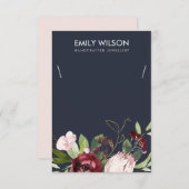 NAVY BURGUNDY PROTEA FLORAL NECKLACE DISPLAY CARD BEGLEITKARTE (Vorne/Hinten)