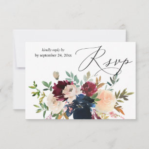 Navy, Burgundy, Rosa Floral mit Mahlzeiten-RSVP-Ka RSVP Karte