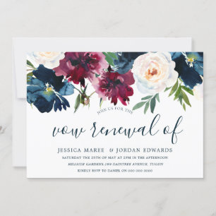 Navy Burgundy Rot Burgund Floral Gelübdeerneuerung Einladung