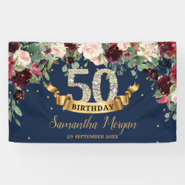 Navy burgundy rot Rosa Foral boho 50. Geburtstag Banner