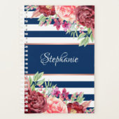 Navy Burgundy Stripes Floral Monogram Planer (Vorderseite)