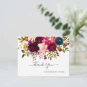 Navy+Burgundy Watercolor Bouquet Vielen Dank Save The Date (Stehend Vorderseite)