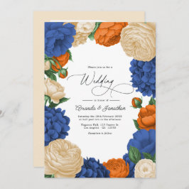 Navy, Burnt Orange & Champagne Floral Wedding Einladung