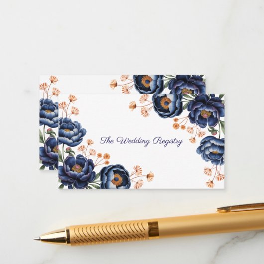 Navy & Burnt Orange Floral Wedding Registry Begleitkarte (Vorderseite/Rückseite Beispiel)