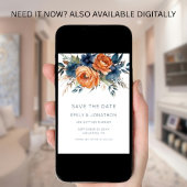 Navy Burnt Orange Florals QR Hochzeit Save The Date