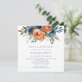 Navy Burnt Orange Florals Wedding Abend Party Einladung (Stehend Vorderseite)