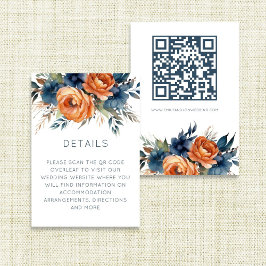 Navy Burnt Orange Florals Wedding Details Begleitkarte