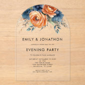Navy Burnt Orange Florals Wedding Evening Party  Acryleinladungen (Vorderseite)