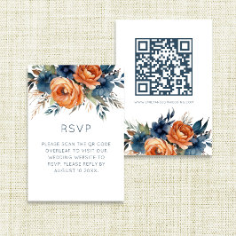 Navy Burnt Orange Florals Wedding RSVP Karte