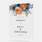 Navy Burnt Orange Florals Welcome Wedding  Acrylschild (Winkel)