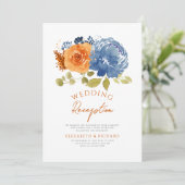 Navy Burnt Orange Hochzeit im Herbst Empfang Einladung (Stehend Vorderseite)