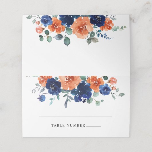 Navy Burnt Orange Hochzeit im Herbst Platzkarten (Außenseite Aufgefaltet)