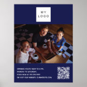 Navy Business Logo Foto willkommen QR-Code Poster (Vorne)