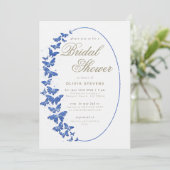 Navy Butterflies Boho Frame Elegantes Brautparty Einladung (Stehend Vorderseite)