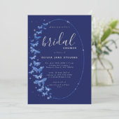 Navy Butterflies Boho Frame Elegantes Brautparty Einladung (Stehend Vorderseite)