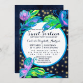 Navy Butterfly Floral Blätter Wasserfarbe Süß 16 Einladung (Vorne/Hinten)