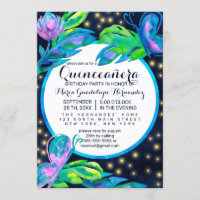 Navy Butterfly Floral Leaf Wasserfarbe Quinceañera