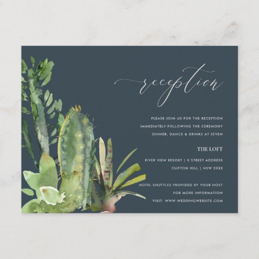 NAVY CACTI FOLIAGE WATERCOLOR REZEPTION BEGLEITKARTE (Vorderseite)