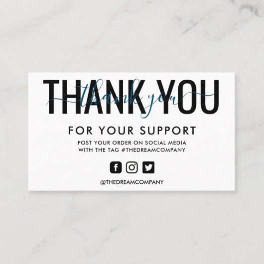 Navy Calligraphy Danke Mini Media Insert Visitenkarte (Vorderseite)