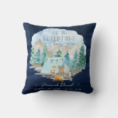 Navy Camping Adventure Forest Baby Boy Birth Stats Kissen (Rückseite)