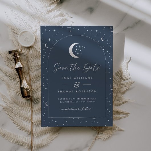 Navy Celestial Arched Save the Date