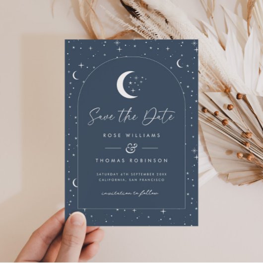 Navy Celestial Arched Save the Date