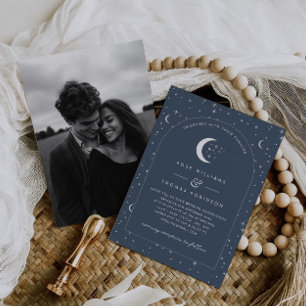 Navy Celestial Arched Wedding Invitation Foto Einladung