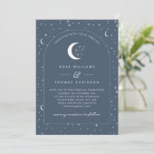 Navy Celestial Arched Wedding Invitation Foto Einladung (Stehend Vorderseite)