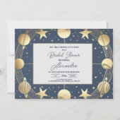 Navy Celestial Crescent Moon Brautparty Einladung (Vorderseite)