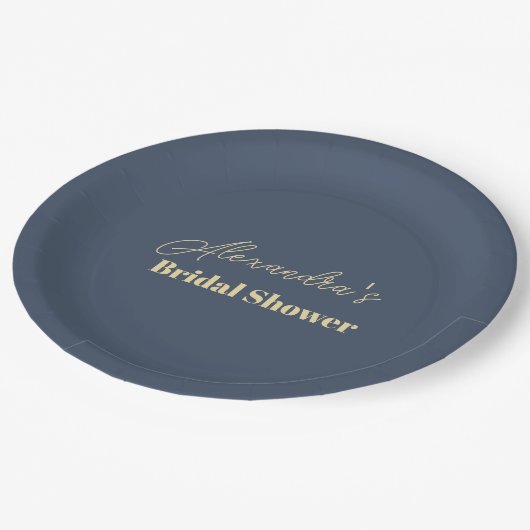 Navy Celestial Crescent Moon Brautparty Pappteller (Schrägansicht)