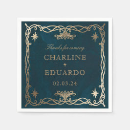 Navy Celestial Fantasy Gold Ivy Wedding Serviette