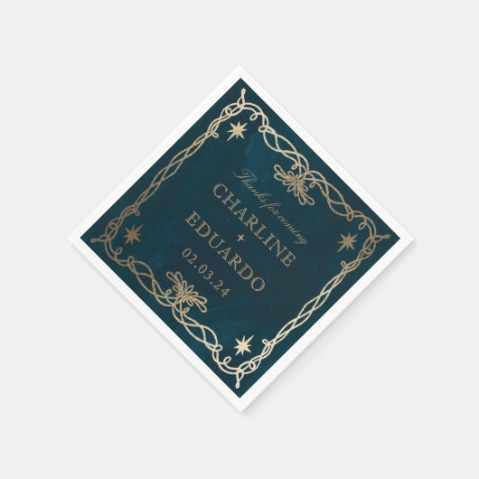 Navy Celestial Fantasy Gold Ivy Wedding Serviette (Ecke)