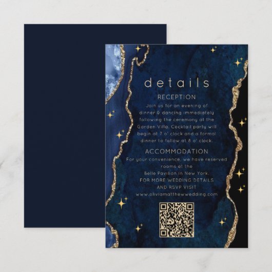 Navy Celestial Gold Hochzeit Begleitkarte (Vorne/Hinten)