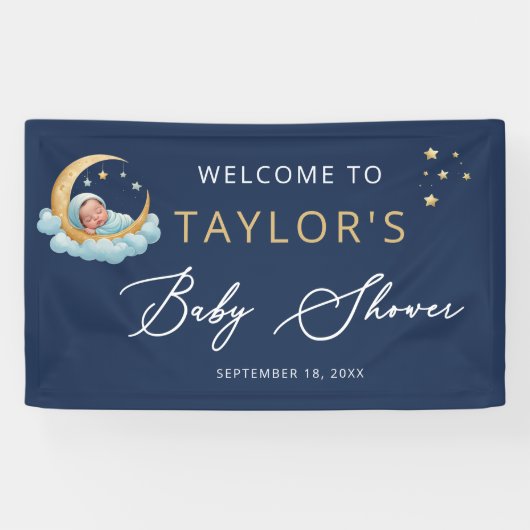 Navy Celestial Moon Stars Baby Shower Banner (Horizontal)