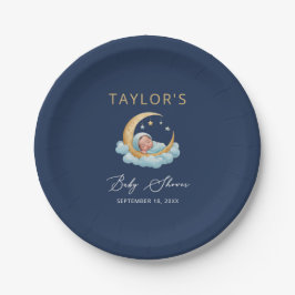 Navy Celestial Moon Stars Baby Shower Pappteller