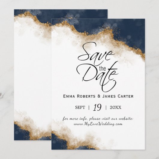 Navy Celestial Save the Date Card (Vorne/Hinten)