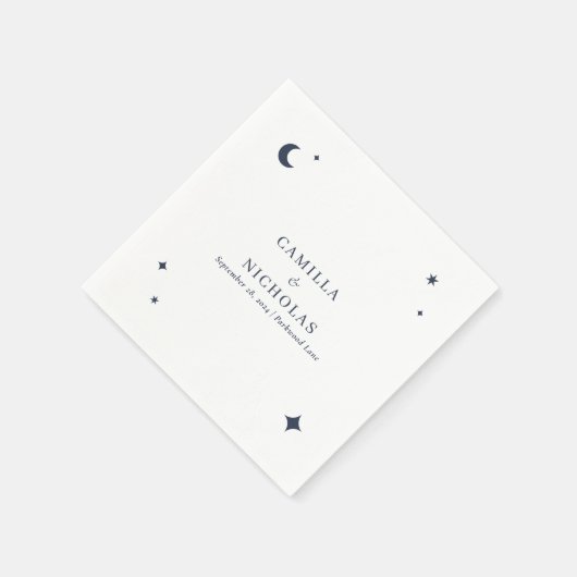 Navy Celestial Star Moon Simple Wedding Serviette (Ecke)