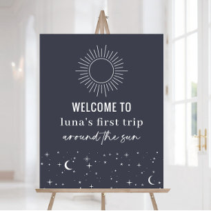 Navy Celestial Sun 1. Geburtstag Begrüßungszeichen Poster