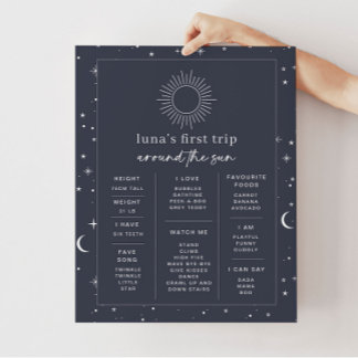 Navy Celestial Sun 1. Geburtstag Milestone Poster